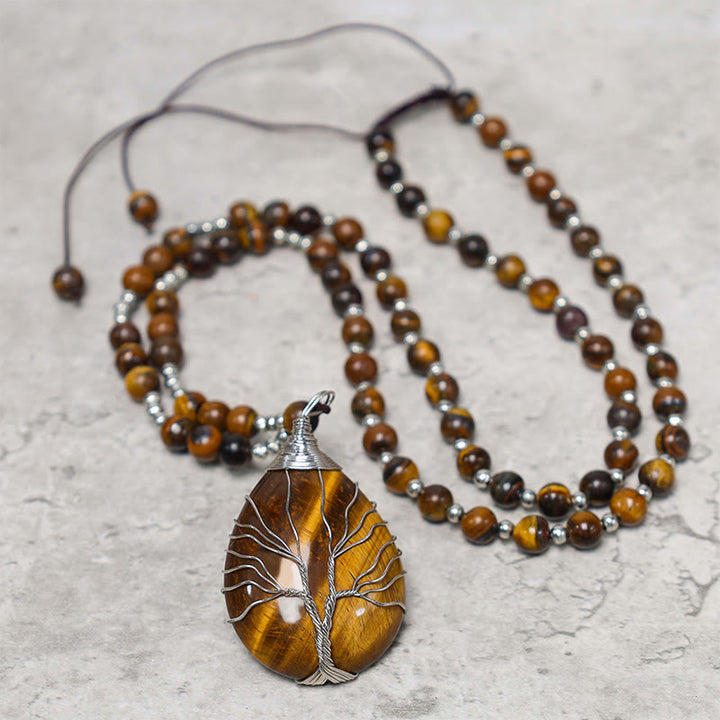 Collana con ciondolo di perline di forza di occhio di tigre naturale Buddha Stones