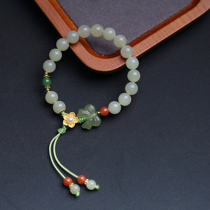 Bracciale Buddha Stones 925 Sterling Silver Jade Luck Flower Butterfly - image 2