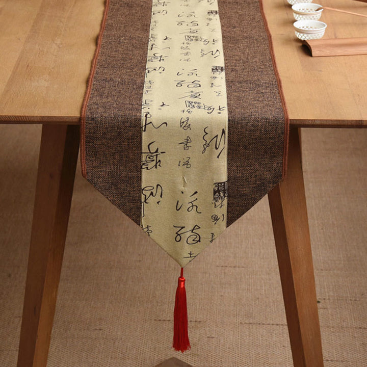 Buddha Stones Stile cinese classico Loto Koi Pesce Fiore Gru Calligrafia Illuminazione Cotone Lino Nappe Runner da tavolo