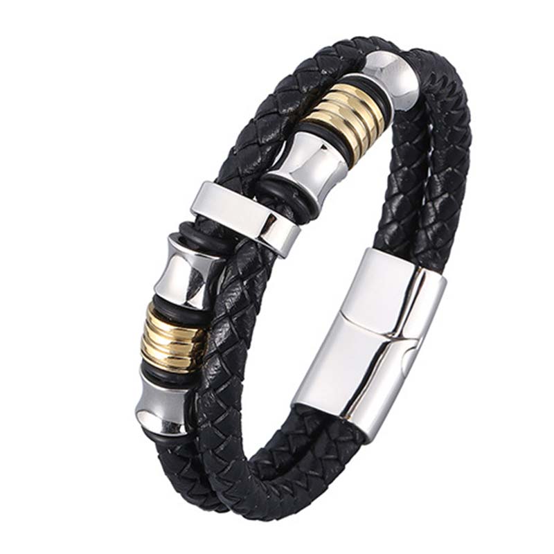 Braccialetto della fortuna in pelle intrecciata a strati Buddha Stones