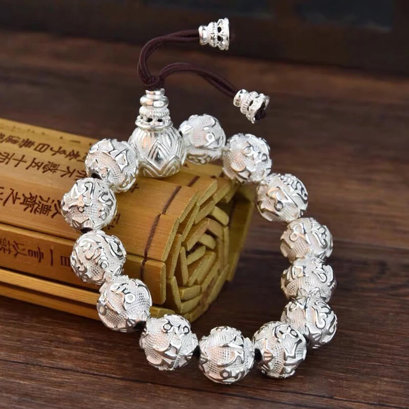 Braccialetto amuleto con perline in lega intagliata , Buddha Stones tibetane Om Mani Padme Hum