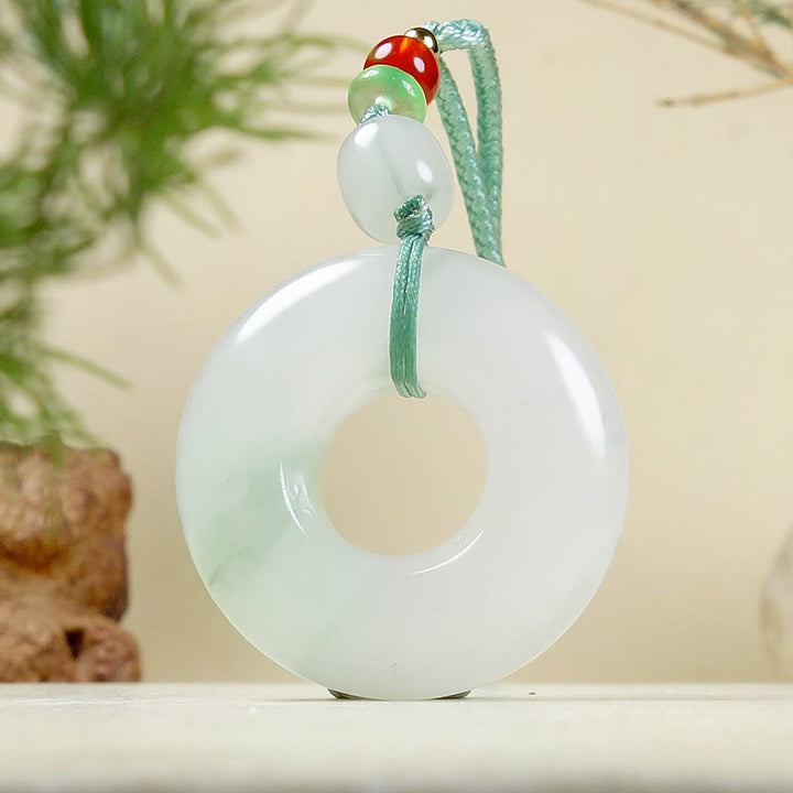 Collana con ciondolo Buddha Stones Natural Jade Peace Buckle Prosperity