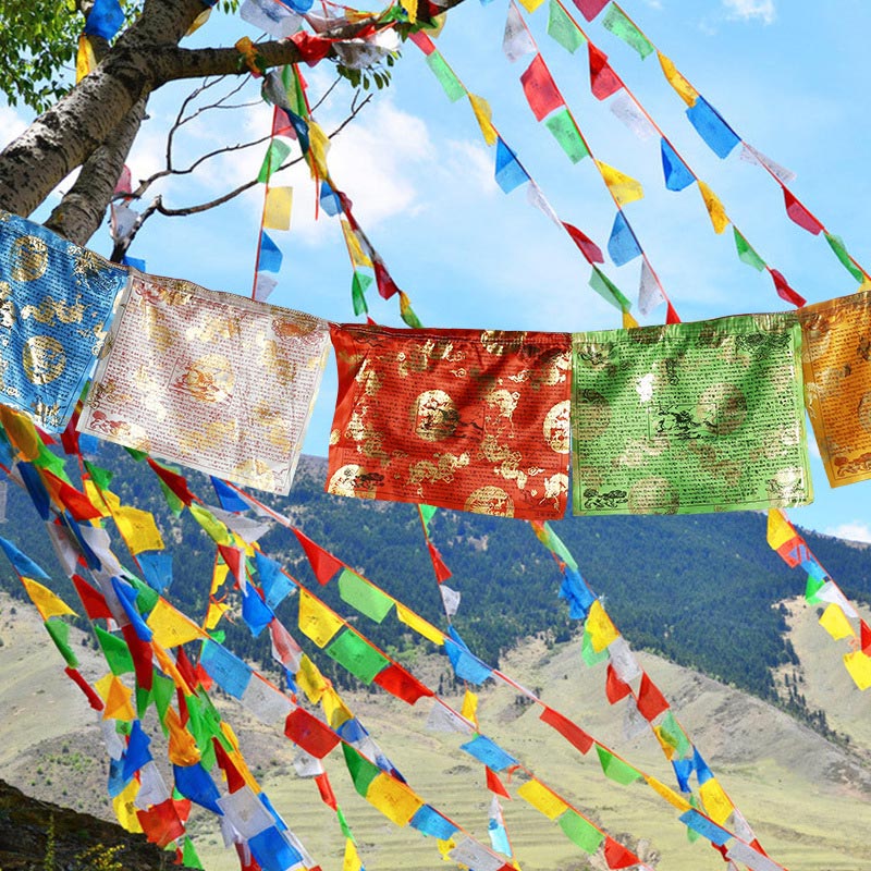 Bandiere di preghiera tibetane a 5 colori con motivo drago e cavallo del vento, per esterni, 20 pezzi. - 7 metri - image 0