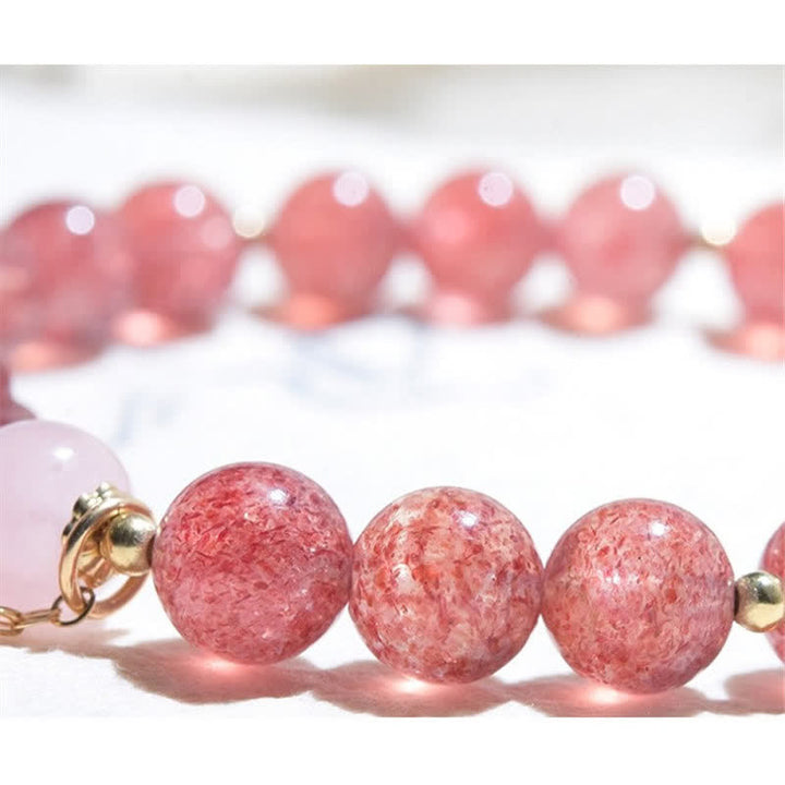 Braccialetto dell'amore con zampa di gatto portafortuna in cristallo rosa e quarzo fragola naturale Buddha Stones - image 6