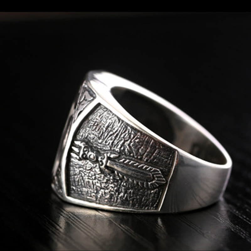 Anello regolabile con protezione intagliata in argento sterling 925 con design sanscrito Buddha Stones - image 9