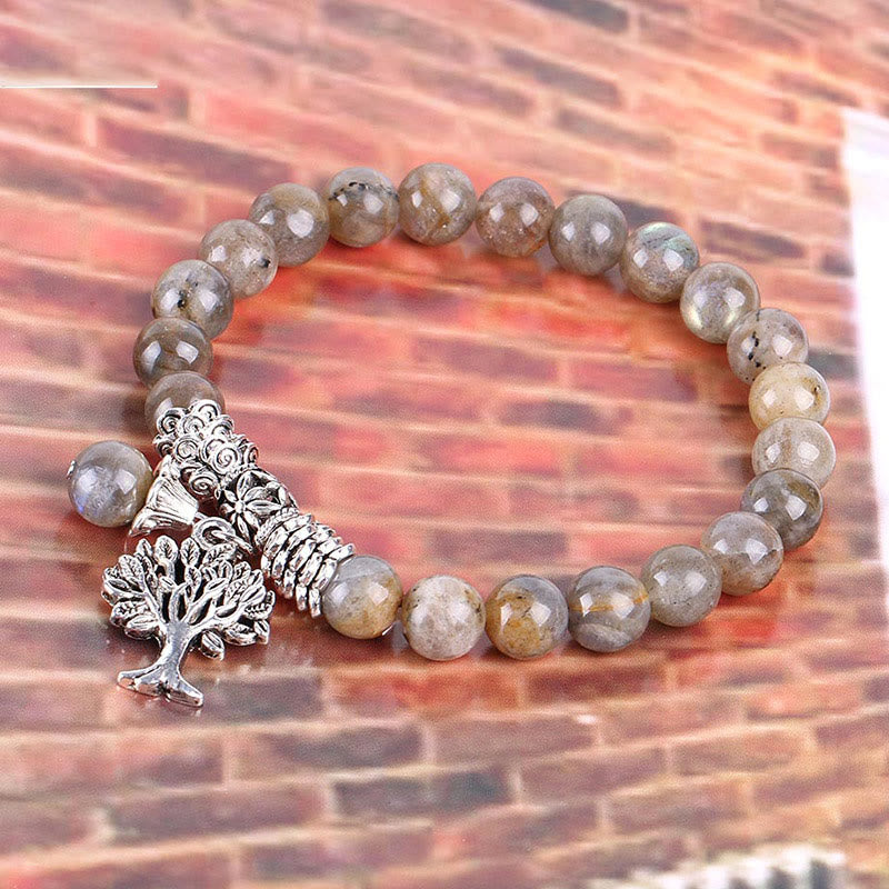 Braccialetto elastico portafortuna con albero della vita in pietra preziosa naturale Buddha Stones