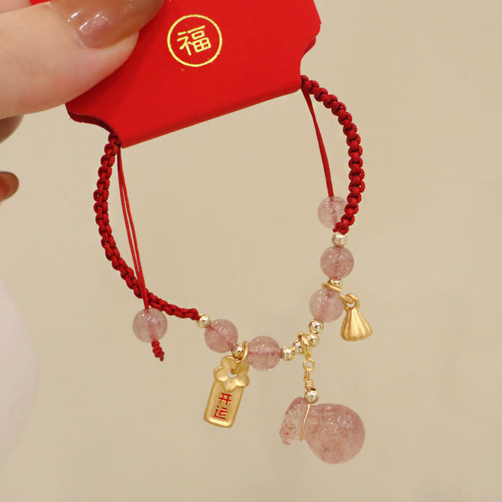 Braccialetto intrecciato con corda rossa, Buddha Stones naturale, sacchetto di denaro con loto - image 3