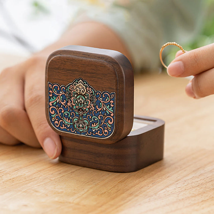 Scatola portaoggetti per gioielli in legno di noce nero fatto a mano retrò, scatola regalo in legno di foglia
