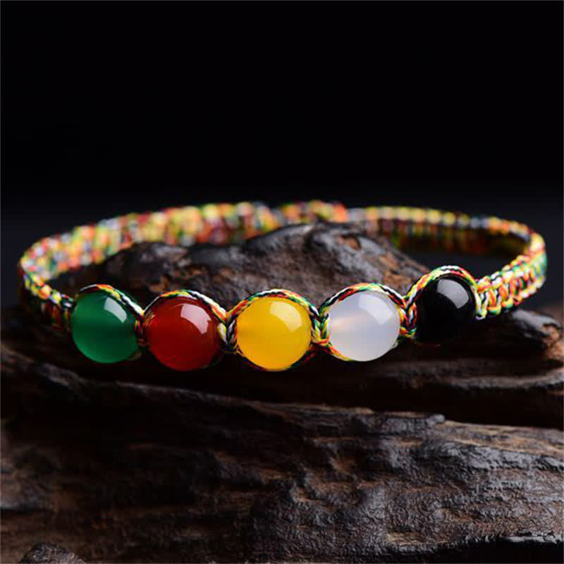 Braccialetto colorato in agata, metallo, legno, acqua, fuoco, terra, cinque elementi