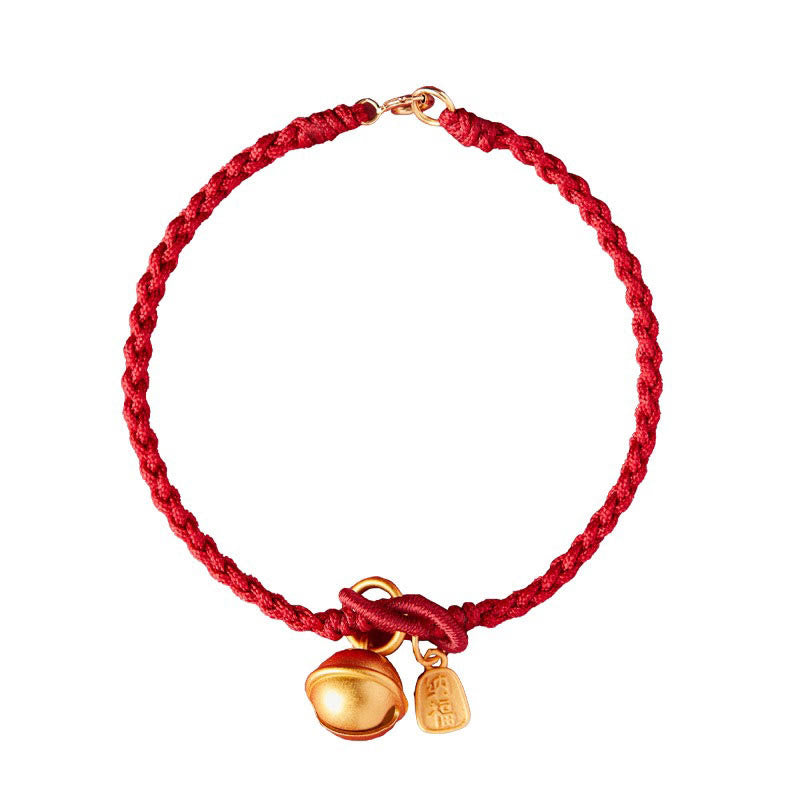 Braccialetto in corda rossa con ciondolo a forma di carattere Fu fatto a mano con Buddha Stones e campanella della fortuna e della felicità