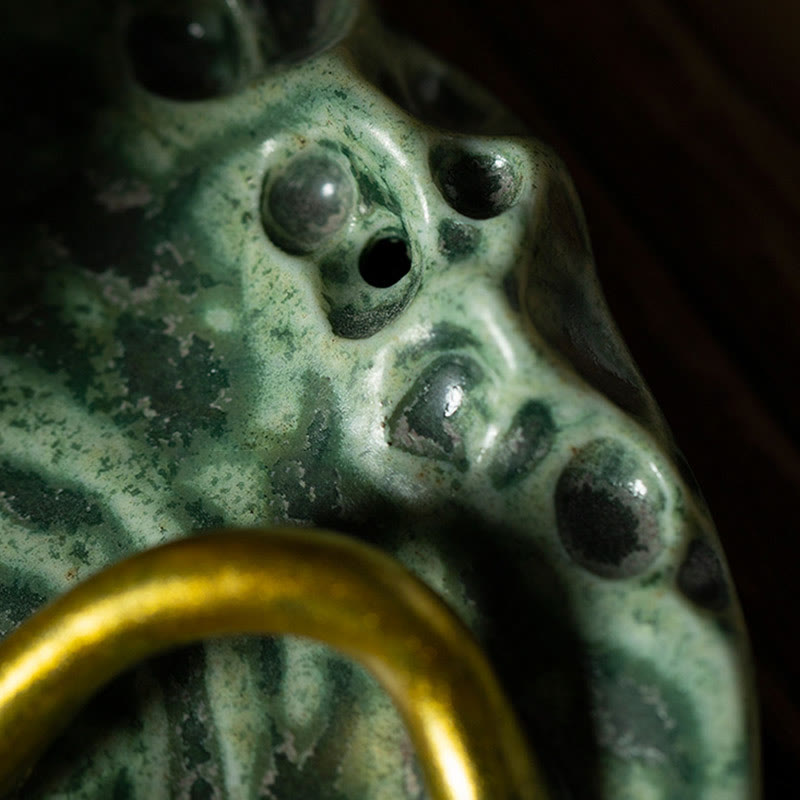 Buddha Stones Foglia Meditazione Rana Modello Guarigione Ceramica Bruciatore Incenso Decorazione