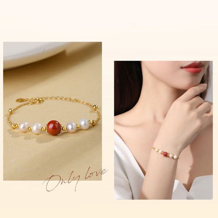 Bracciale a catena con perle curative in argento sterling 925 e cinabro Buddha Stones - image 8