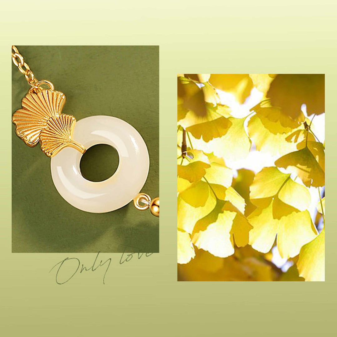 Braccialetto della fortuna con foglia di ginkgo e fibbia della pace in argento sterling 925 con Buddha Stones e giada bianca Hetian - image 7