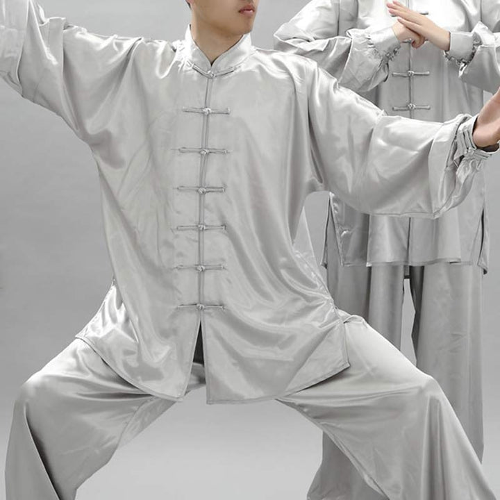 Buddha Stones Modello semplice Meditazione Preghiera Spirituale Zen Tai Chi Qigong Pratica Set di abbigliamento unisex - Grigio chiaro - 3XL- ADATTO A USA/ UK/AU/ EU- 2XL - image 15