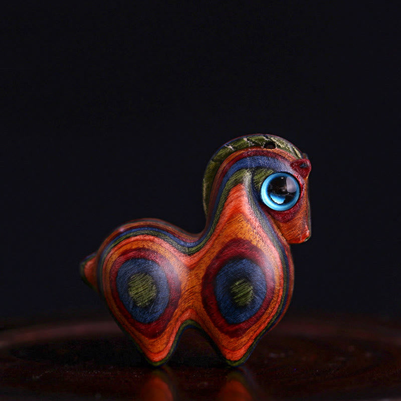 Buddha Stones Piccola foglia Sandalo rosso Sandalo verde Mini cavallo fortunato Protezione Decorazione - Cavallo di legno dipinto (dimensioni medie 39*34*17 mm) (trama casuale) - image 16