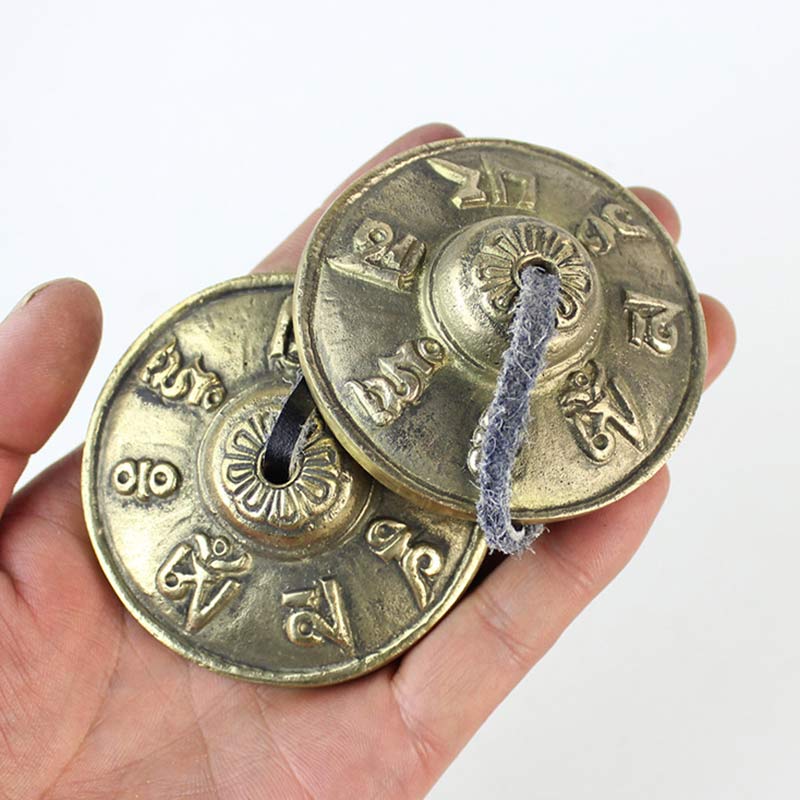 Buddha Stones Campana tibetana Tingsha Sei parole vere Drago Rame Bilancia Decorazione con borsa - image 3