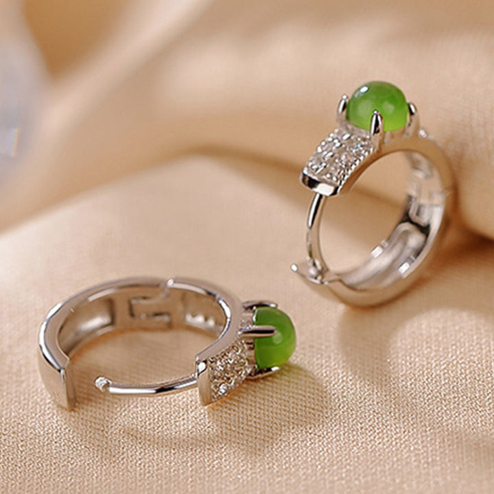 Orecchini a bottone rotondi in argento sterling 925 con Buddha Stones e giada ciano - image 3