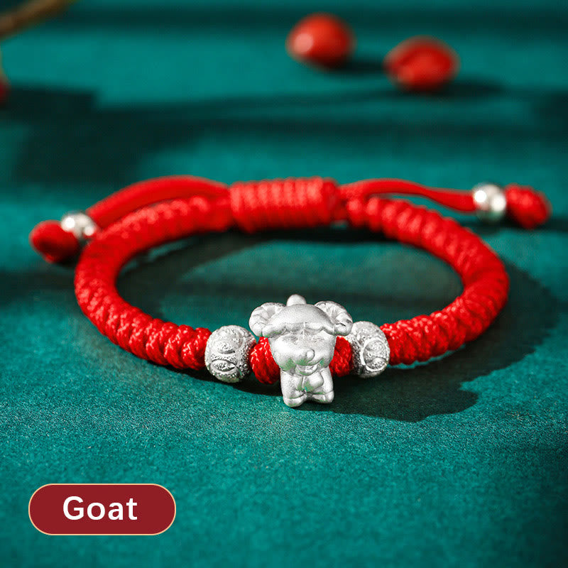 Braccialetto per bambini fatto a mano in corda rossa con Buddha Stones, in argento sterling 999, con zodiaco cinese - Capra (misura del braccialetto 12+4 cm) - image 20