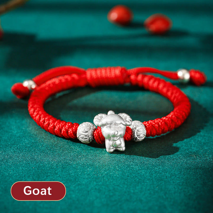 Braccialetto per bambini fatto a mano in corda rossa con Buddha Stones, in argento sterling 999, con zodiaco cinese - Capra (misura del braccialetto 12+4 cm) - image 20