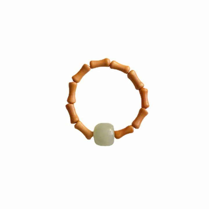 Anello portafortuna di bambù e perline di giada Hetian