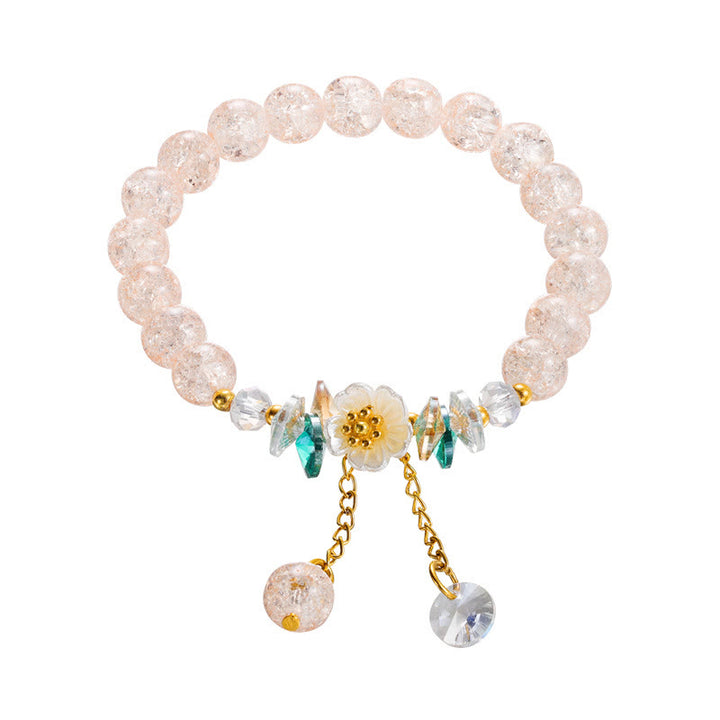Braccialetto di perline di vetro con ciondolo a forma di fiore con design semplice Buddha Stones
