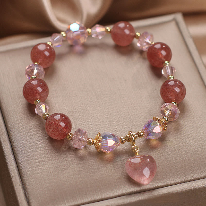 Braccialetto positivo di guarigione del cuore dell'amore del cristallo di quarzo fragola naturale Buddha Stones