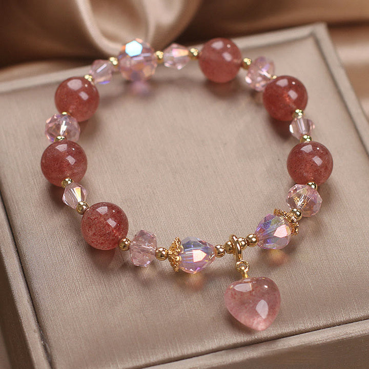 Braccialetto positivo di guarigione del cuore dell'amore del cristallo di quarzo fragola naturale Buddha Stones