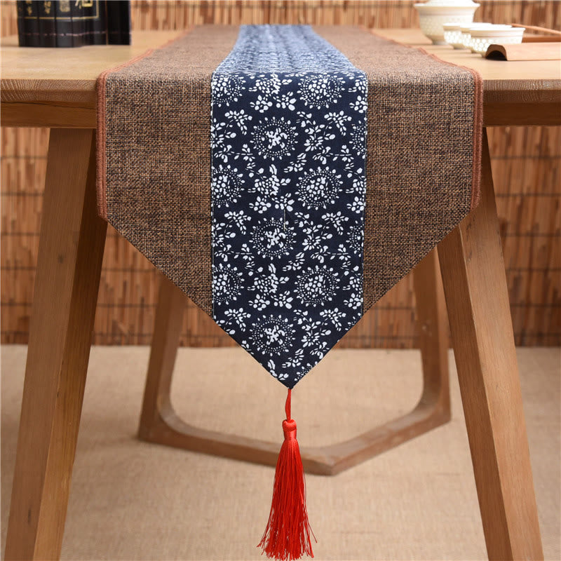 Buddha Stones Stile cinese classico Loto Koi Pesce Fiore Gru Calligrafia Illuminazione Cotone Lino Nappe Runner da tavolo
