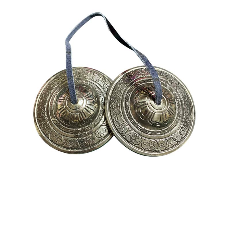 Buddha Stones Campana Tingsha Tibetana Nuvola di Buon Auspicio Sei Vere Parole Rame Ricchezza Decorazione