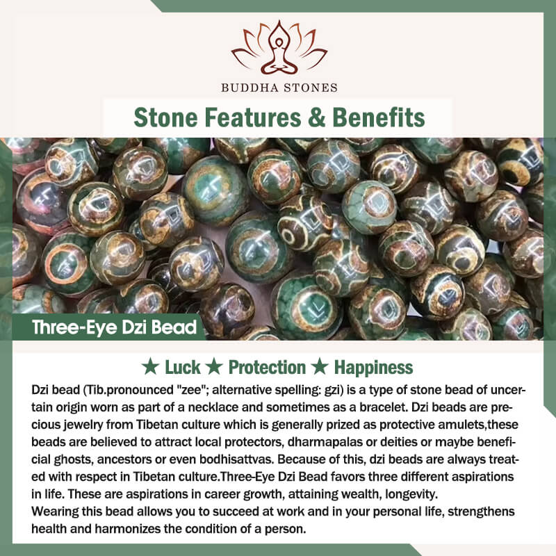 Braccialetto di perline Dzi tibetano a tre occhi Buddha Stones Luck Happiness