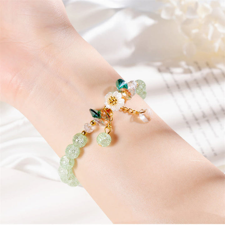 Braccialetto di perline di vetro con ciondolo a forma di fiore con design semplice Buddha Stones