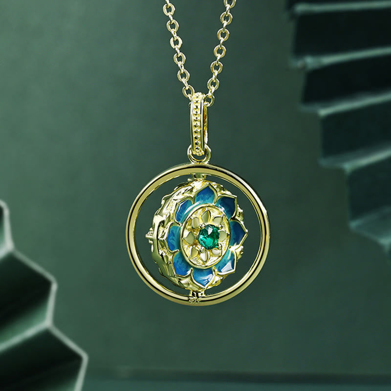 Collana con ciondolo girevole Buddha Stones 925 Sterling Silver Lotus Flower Floral Zircon Enlightenment - image 1