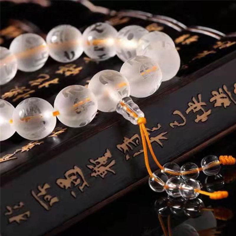 Braccialetto di meditazione Om Mani Padme Hum in onice nero e cristallo bianco del Tibet Buddha Stones