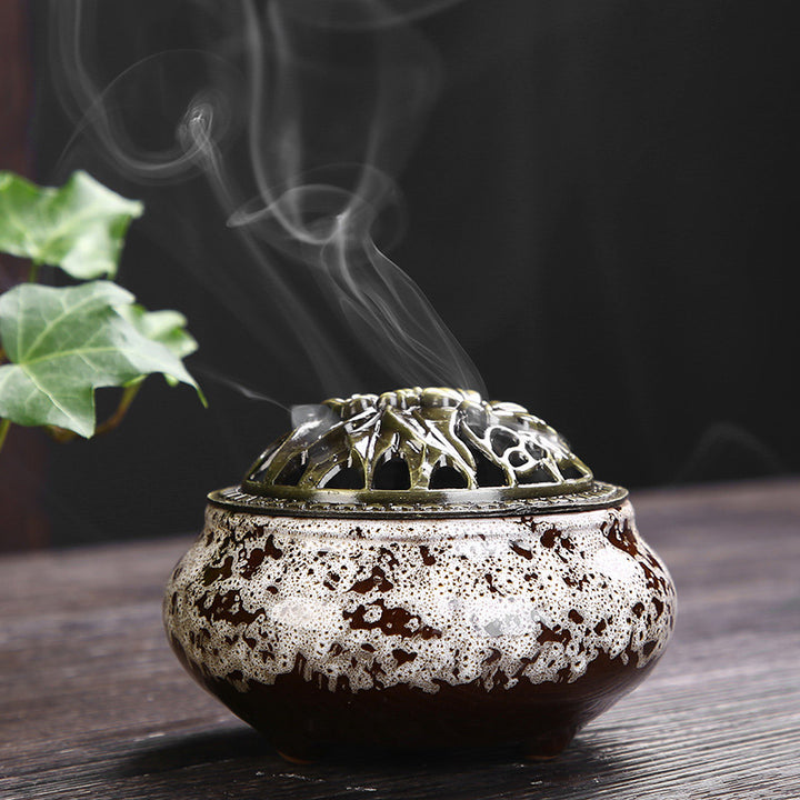 Buddha Stones Flower Pattern Ceramica Benedizione Meditazione Incenso Bruciatore Decorazione
