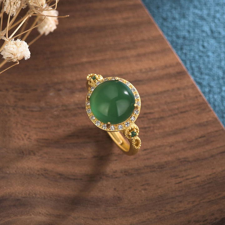 Buddha Stones Anello della fortuna in giada verde - image 1