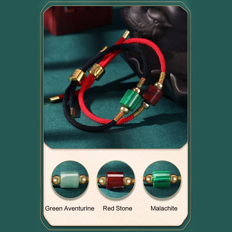 Braccialetto in corda intrecciata con protezione dalla fortuna in malachite, fatto a mano in Tibet, con Buddha Stones verde e pietra rossa