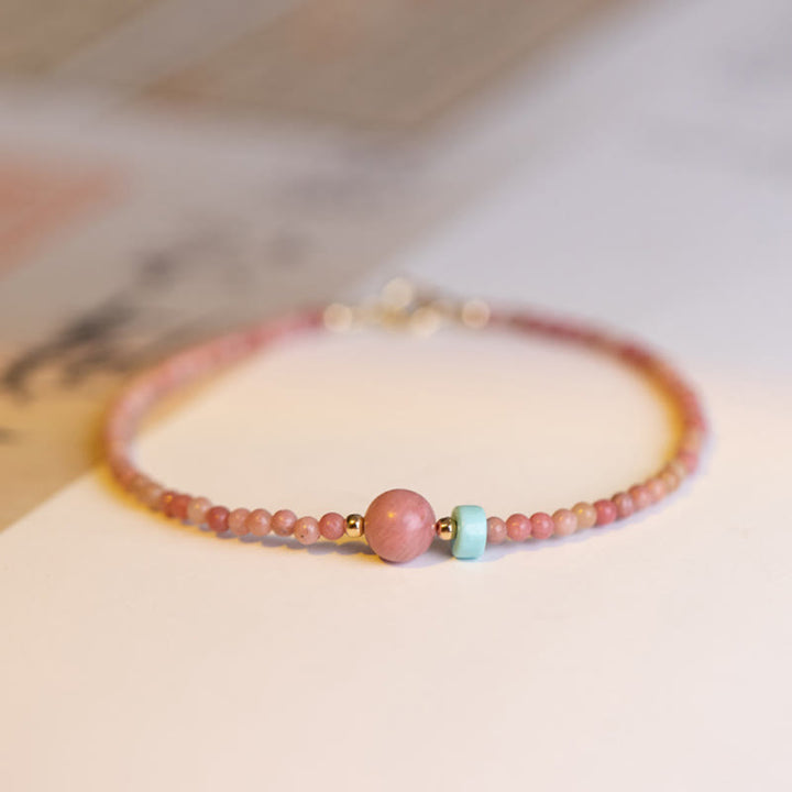 Bracciale a catena con energia amorevole in rodonite naturale placcato oro 14K Buddha Stones