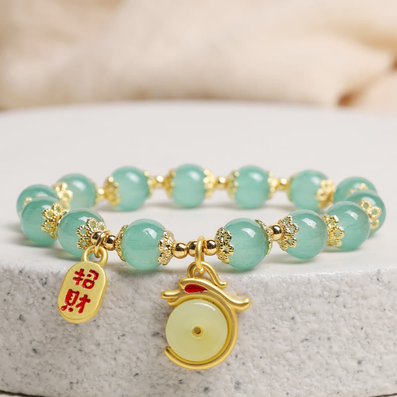 Buddha Stones Anno del Drago Agata Rossa Avventurina Verde Fibbia della Pace Carattere Fu Bracciale Fortunato