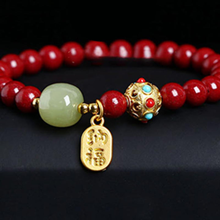 Braccialetto con ciondolo di protezione della fortuna in avventurina verde cinabro Buddha Stones
