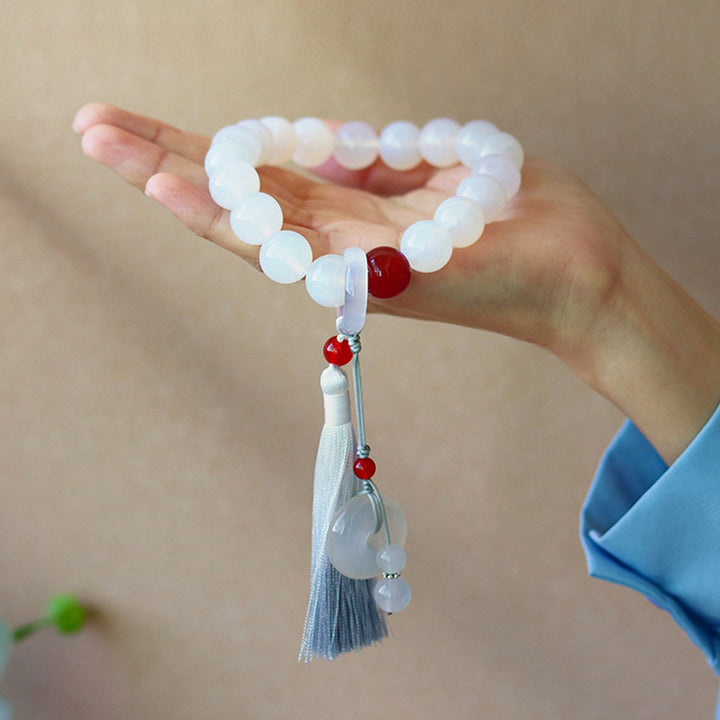 Buddha Stones Agata bianca Agata rossa Mala da polso con nappe Mala tascabile Decorazione per auto