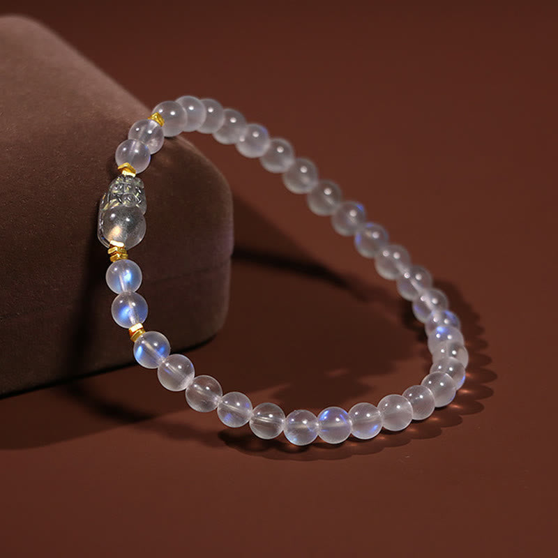 Braccialetto di guarigione PiXiu in pietra di luna naturale placcato oro in argento sterling 925 Buddha Stones