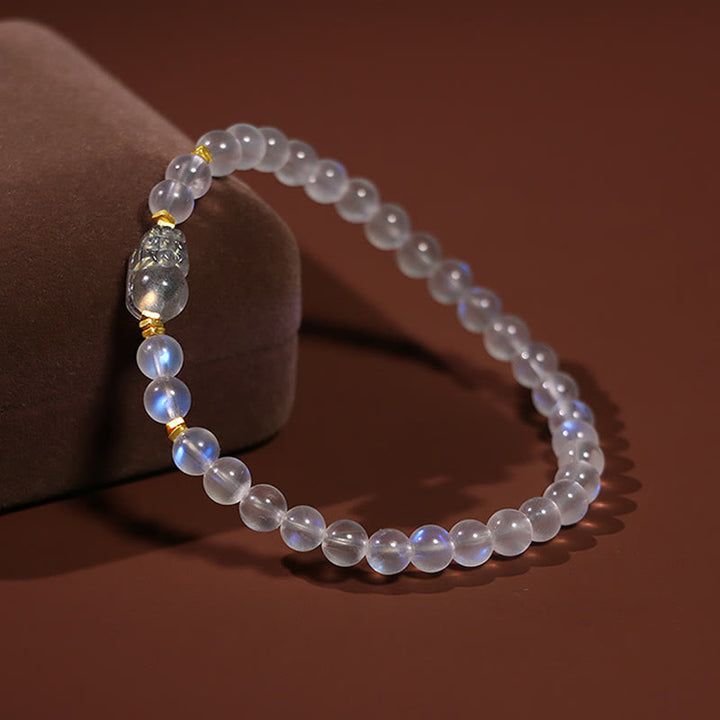 Braccialetto di guarigione PiXiu in pietra di luna naturale placcato oro in argento sterling 925 Buddha Stones
