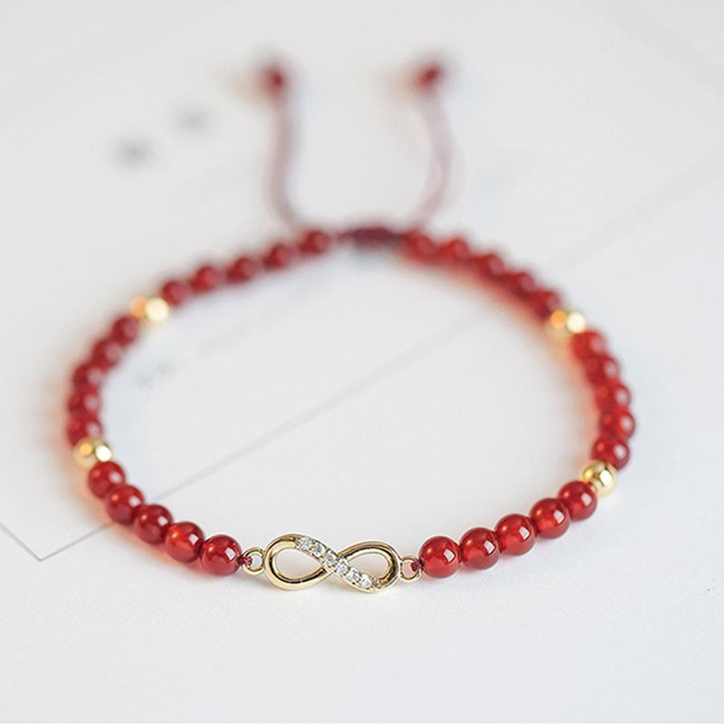 Braccialetto con corda di sicurezza a forma di stella con quadrifoglio a quattro foglie e nodo infinito in agata rossa naturale
