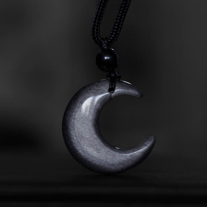 Buddha Stones Argento Naturale Lucentezza Ossidiana Selenite Cristallo Mezzaluna Yin Yang Coppia Protezione Collana Pendente - image 4