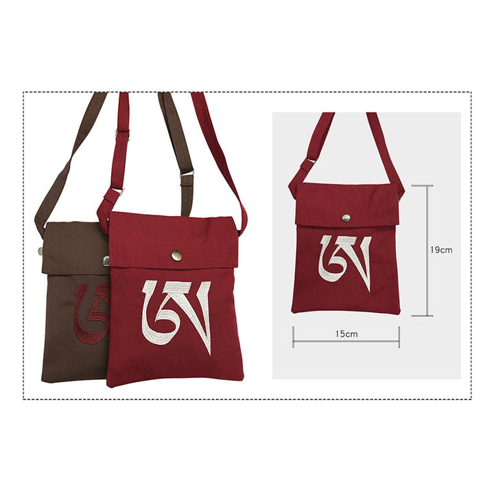 Borsa a tracolla in cotone ricamata a mano con mantra OM e pratica spirituale della mente, borsa a tracolla per cellulare - image 11