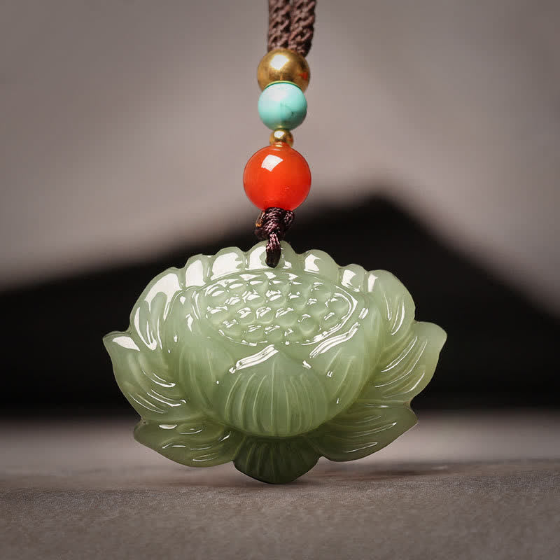 Collana con ciondolo di successo con fiore di loto in giada ciano Hetian Buddha Stones - Giada Ciano Hetian (Successo ♥ Guarigione) - image 1