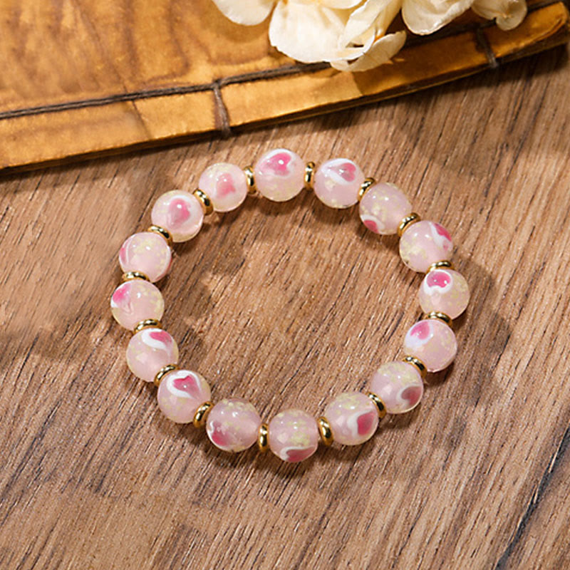 Buddha Stones Oro Deglutizione Bestia Famiglia Ciondolo Luminoso Rosa Cuore Amore Fluorescente Liuli Perline di Vetro Braccialetto Benedizioni