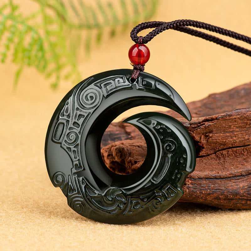 Buddha Stones La fortuna di una persona migliora il design del modello Collana con ciondolo di giada ciano naturale Hetian