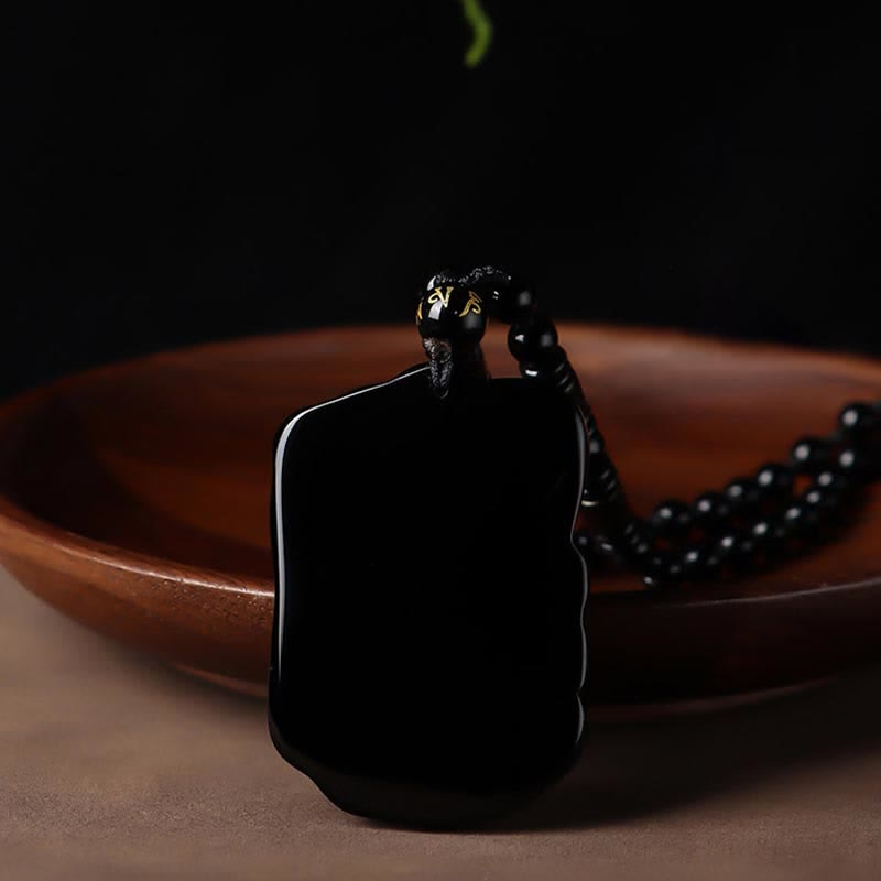 Collana con ciondolo portachiavi in corda di protezione per elefante in ossidiana nera