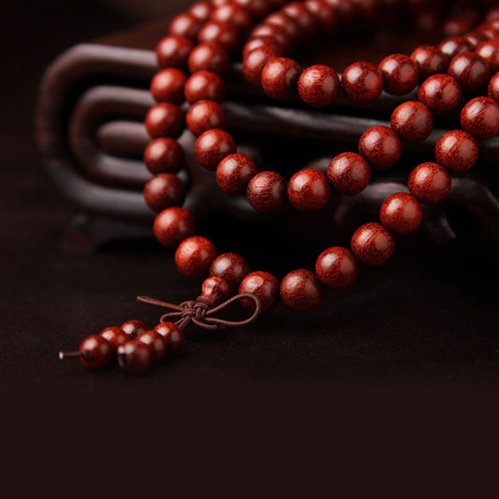 Braccialetto di meditazione Mala con 108 perle di legno di sandalo rosso e foglie piccole tibetane Buddha Stones - image 4